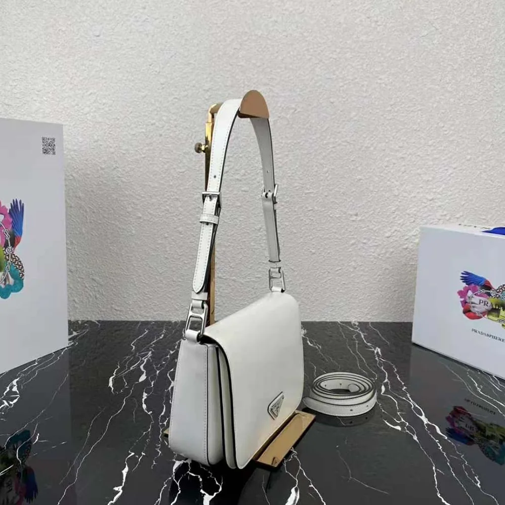 Prada Brushed Leather Shoulder Bag for Women in White Prada Brushed Leather Shoulder Bag for Women in White