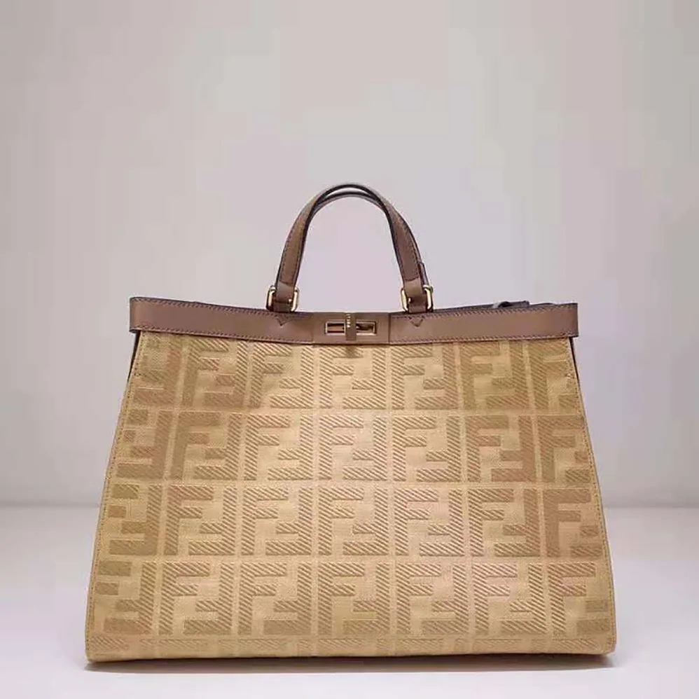 Fendi Peekaboo X for Women in Tote Beige Canvas Bag