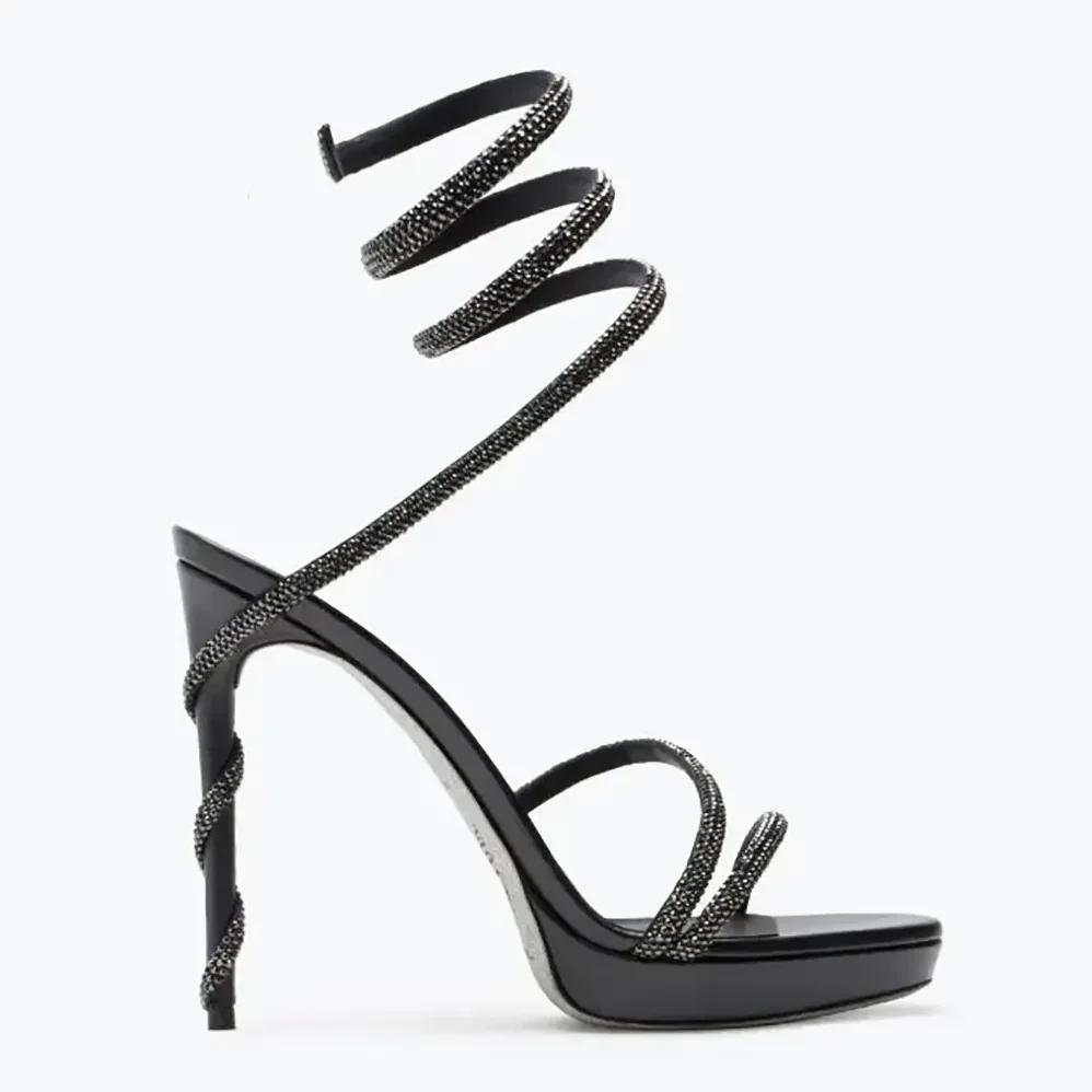 Rene Caovilla Margot Crystal Black Platform Sandal 120 for Women