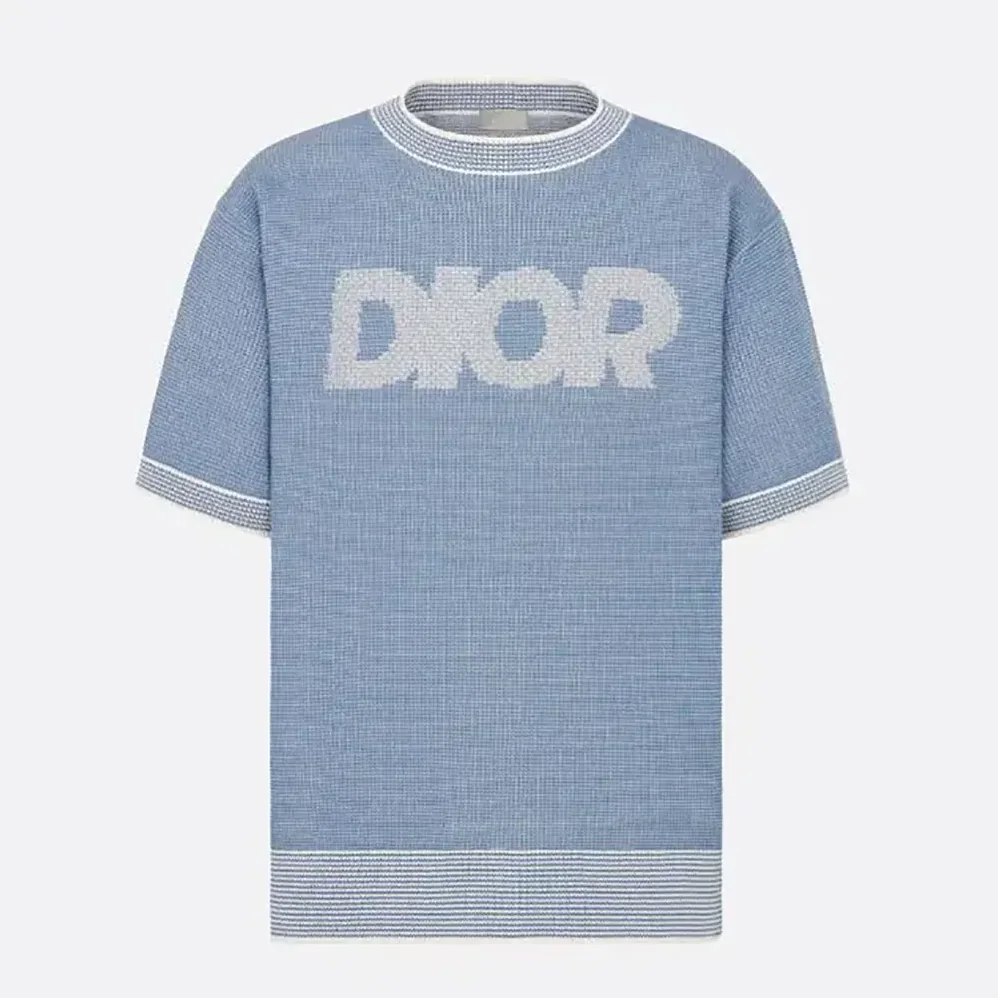 Dior Italic T-Shirt Blue Cotton for Men in Blend Tramato Knit Dior Italic T-Shirt Blue Cotton for Men in Blend Tramato Knit