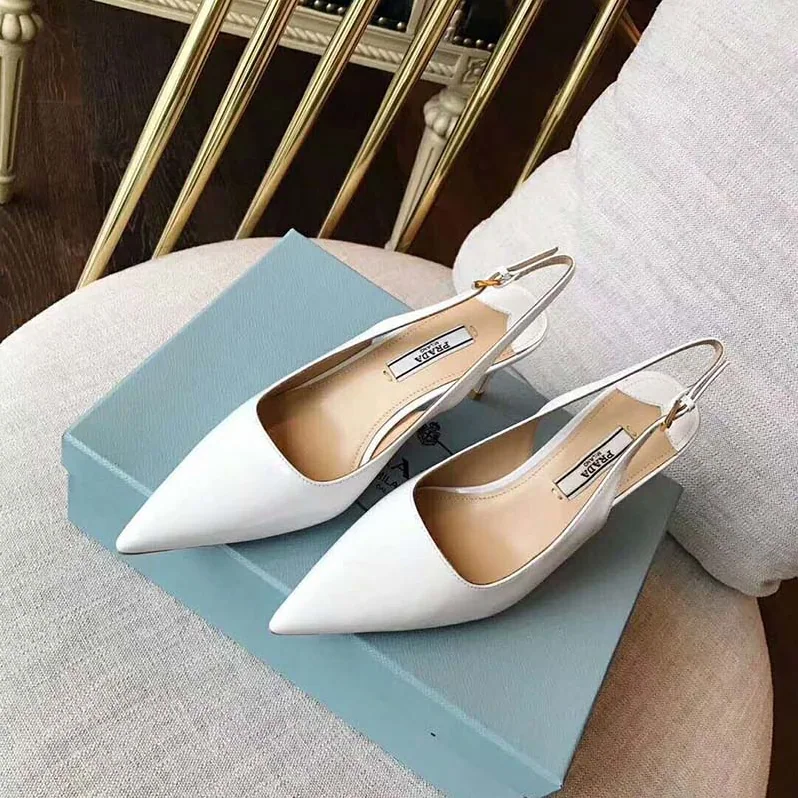Prada Pointy Toe Slingback Pumps 45 mm Covered Heel for Women in White Prada Pointy Toe Slingback Pumps 45 mm Covered Heel for Women in White