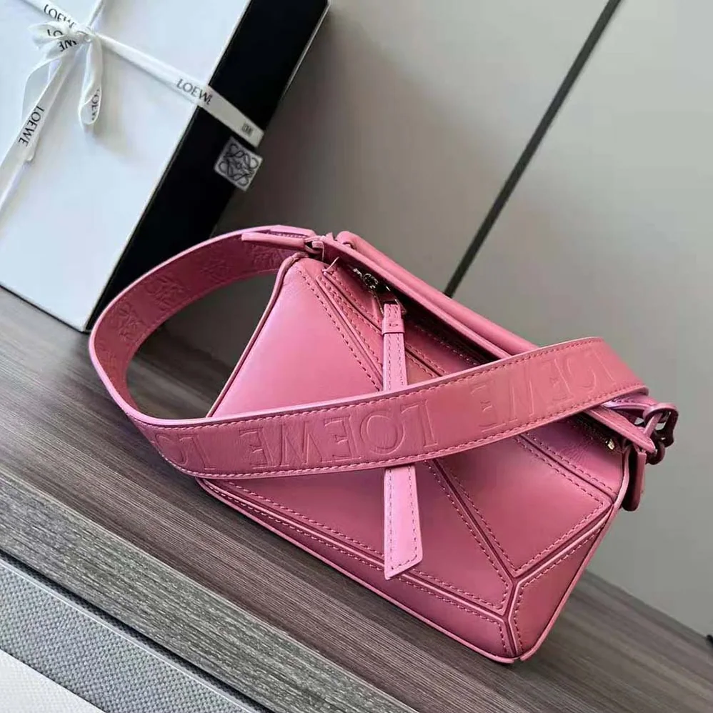 Loewe Mini Puzzle Bag in Satin Calfskin for Women in Pink Loewe Mini Puzzle Bag in Satin Calfskin for Women in Pink