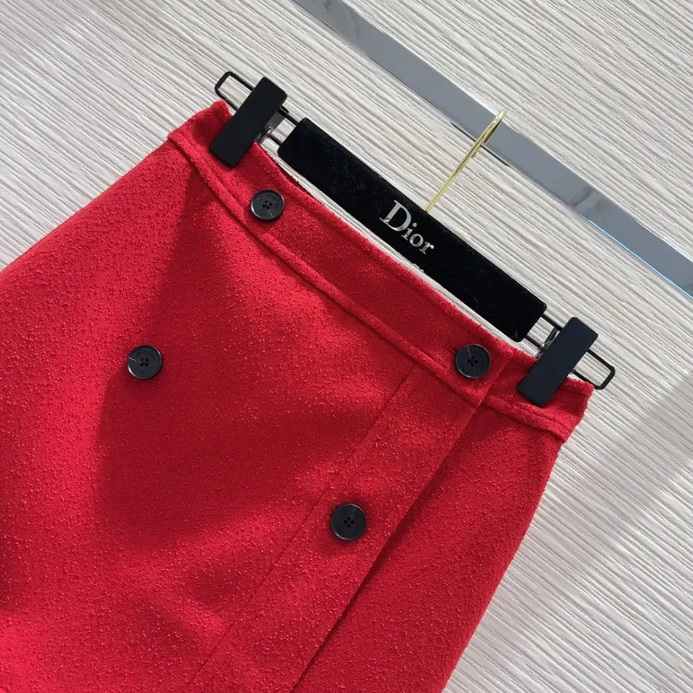 Dior Wrap Miniskirt Red Virgin Wool and Cotton Bouclé Blend for Women