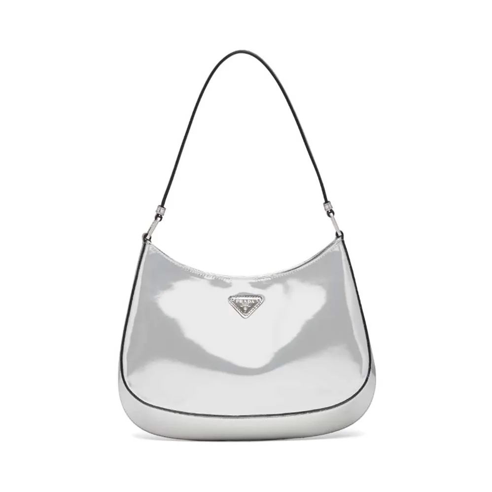 Prada Prada Cleo Brushed Leather Shoulder Bag for Women in Silver