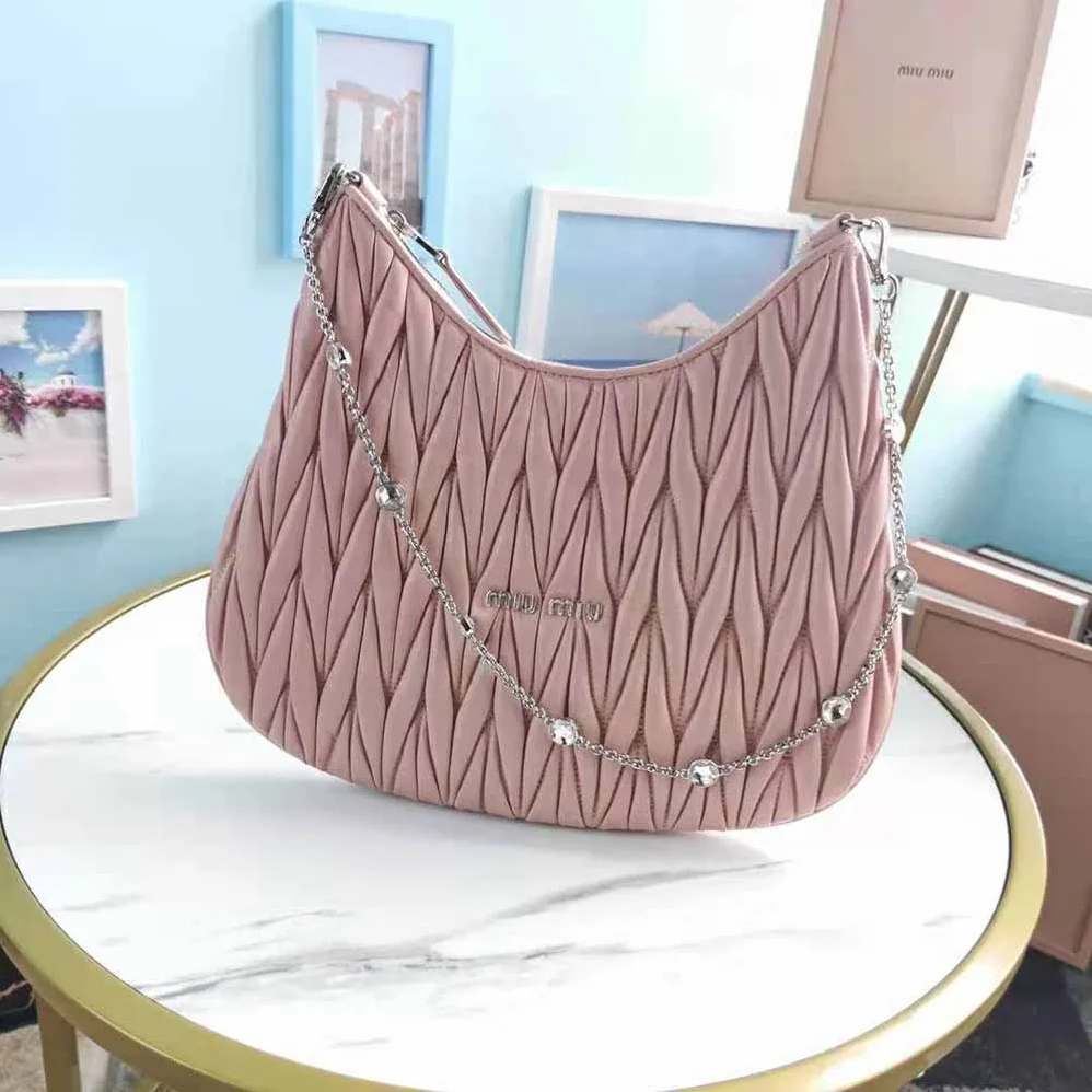 Miu Miu Large Matelasse Nappa Leather Shoulder Bag for Women in Pink