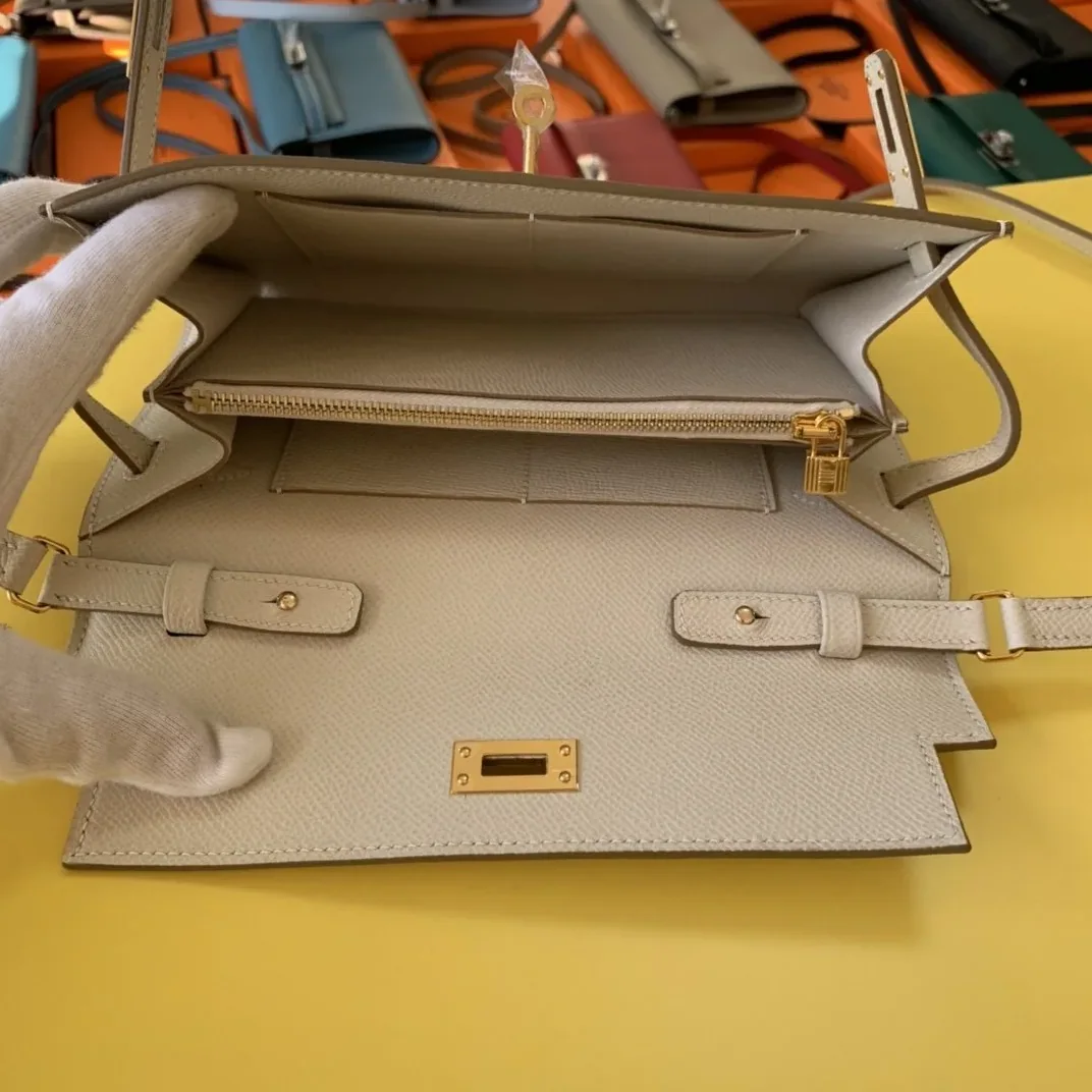 Hermes Kelly Classique To Go Wallet in Gold Toned Hardware Cream
