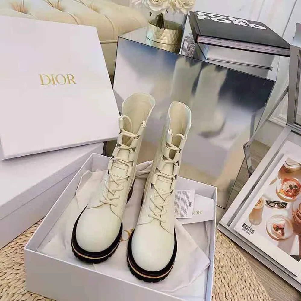 Dior Quest Boot White Embossed Calfskin for Women