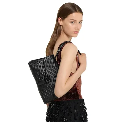 Gucci Marmont Medium Shoulder Bag in Black Tonal Enameled Hardware