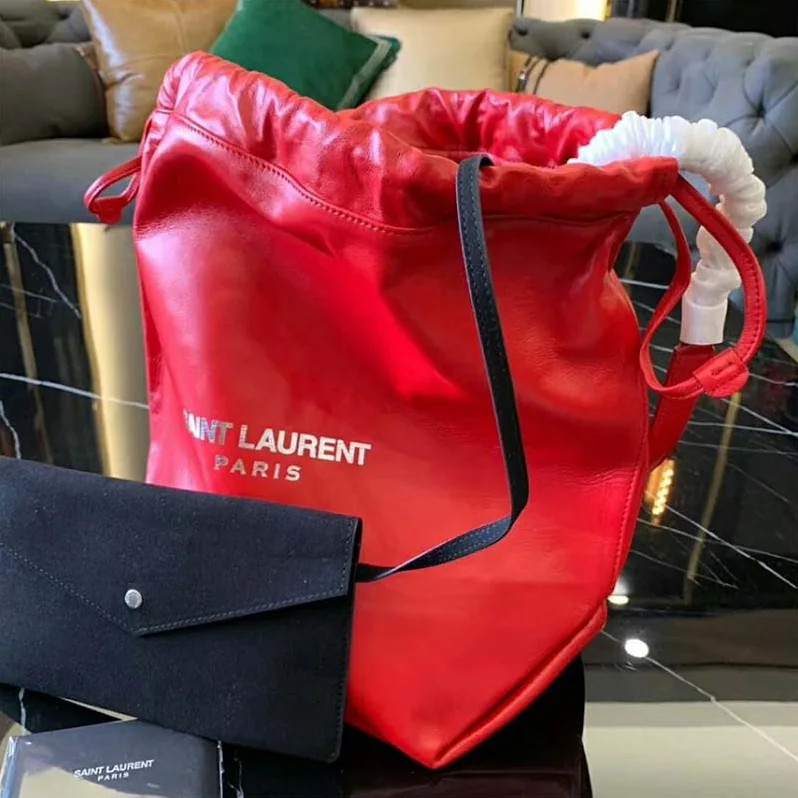 Saint Laurent YSL Teddy Drawstring Bag Smooth Leather for Women in Red Saint Laurent YSL Teddy Drawstring Bag Smooth Leather for Women in Red