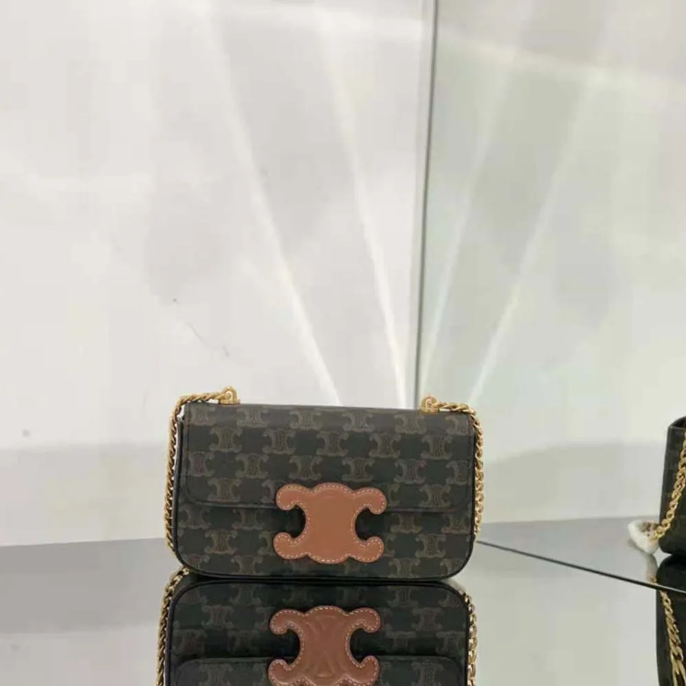 Celine Chain Shoulder Bag Cuir Triomphe in Triomphe Canvas and Calfskin for Women