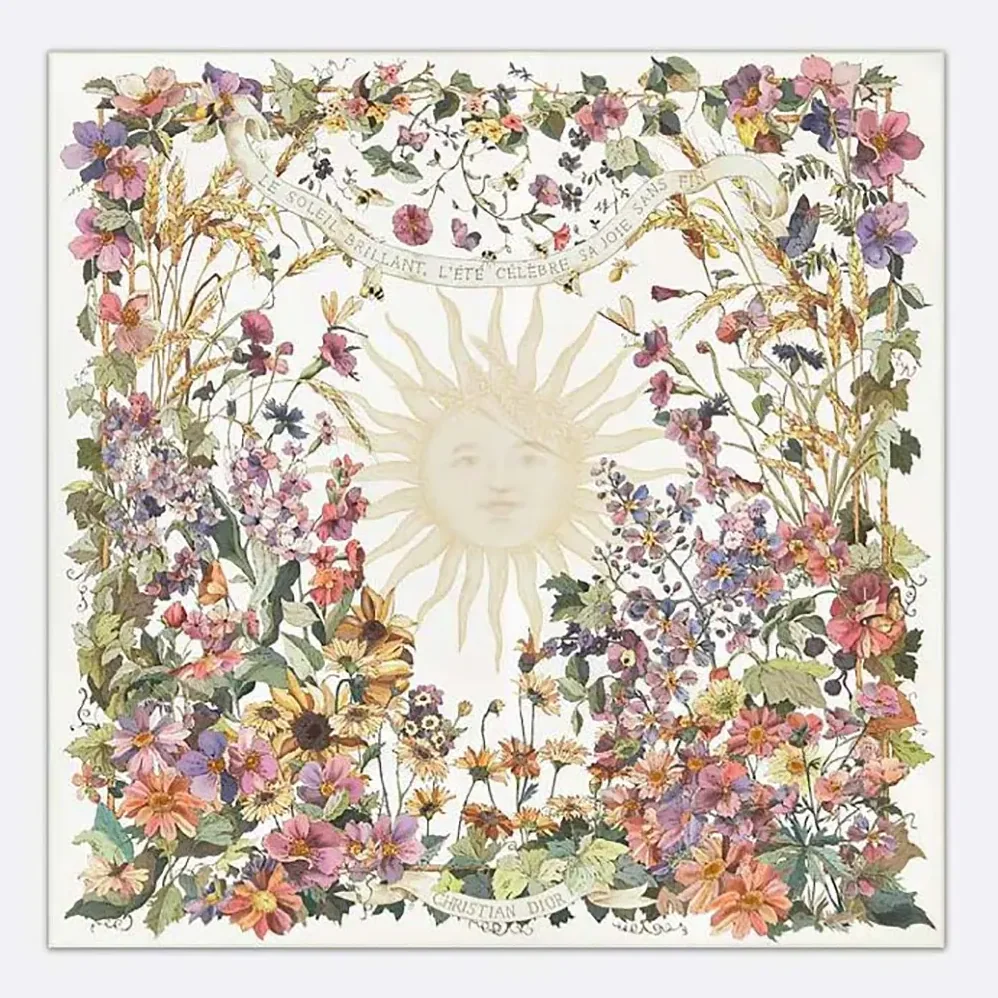 Dior Dior 4 Saisons Été Soleil 90 Square Scarf Ecru Multicolor Silk Twill for Unisex