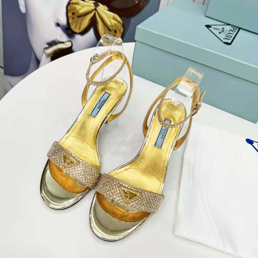 Prada Satin Sandals with Crystals for Women in Gold