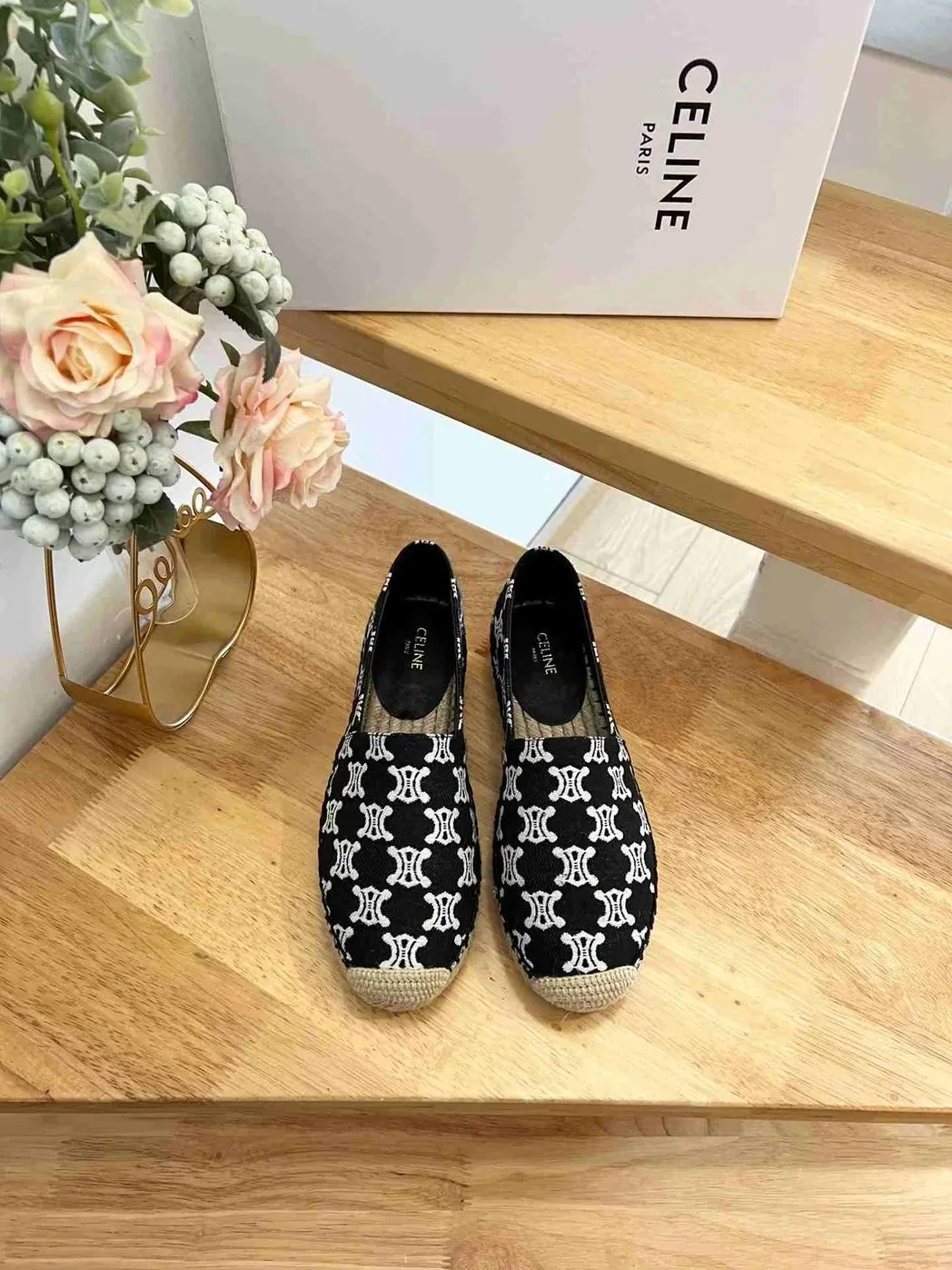 Celine Flat Espadrille With Triomphe In Triomphe Canvas Black Celine Flat Espadrille With Triomphe In Triomphe Canvas Black
