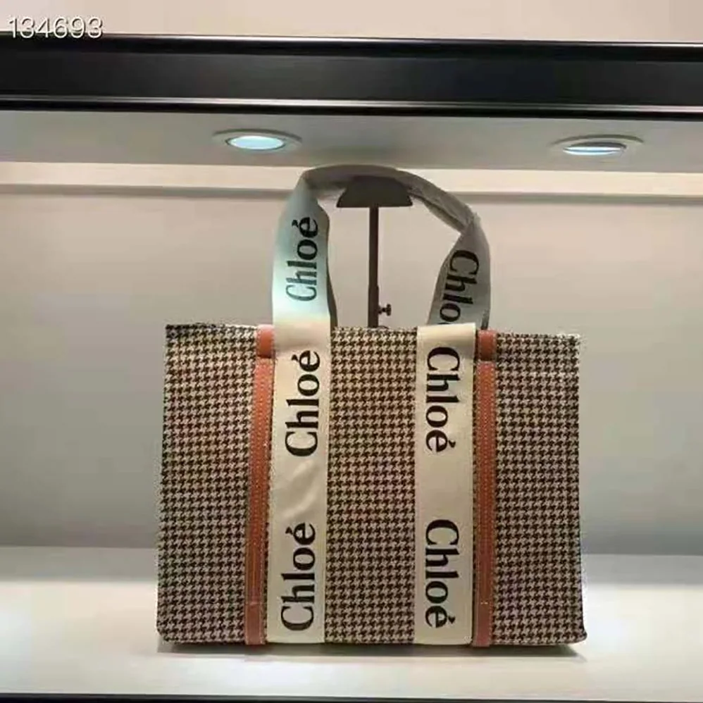 Chloe Medium Woody Tote Bag in Deadstock Wool Cashmere Fabric for Women Chloe Medium Woody Tote Bag in Deadstock Wool Cashmere Fabric for Women