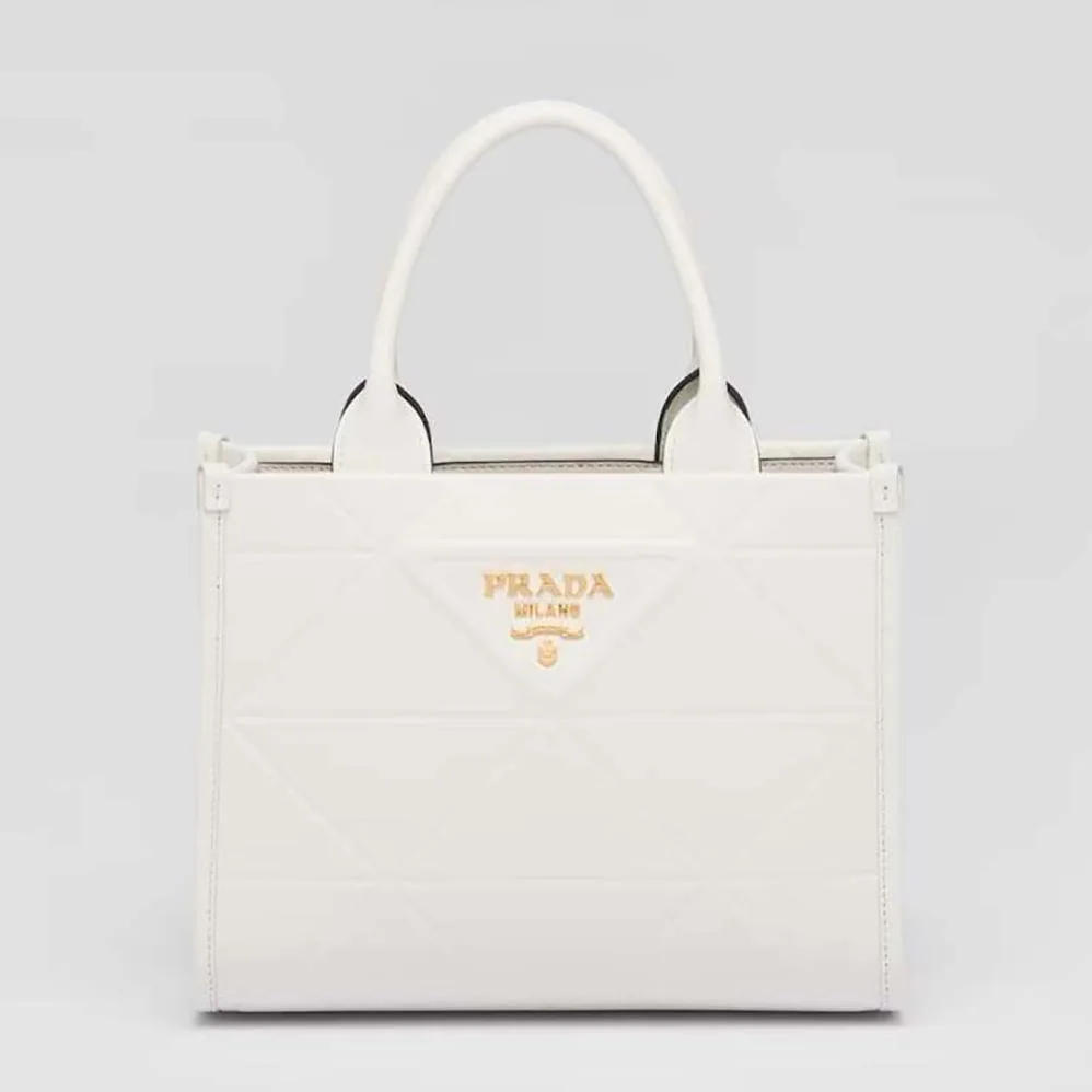 Prada Mini Prada Symbole Leather Bag with Stitching for Women in White