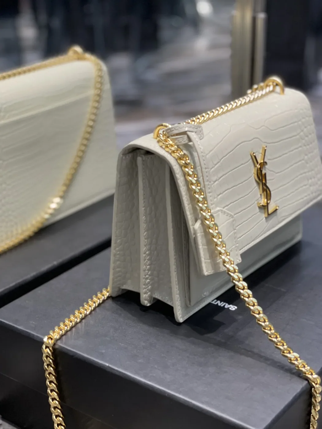 Saint Laurent Sunset Medium Chain Bag in White YSL Saint Laurent Sunset Medium Chain Bag in White YSL