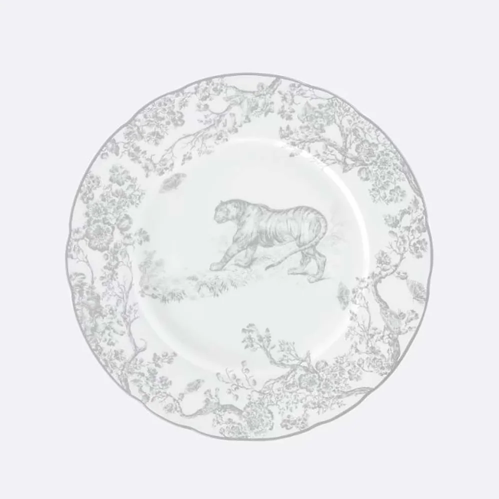 Dior Dessert Plate Gray Toile de Jouy Tiger for Unisex