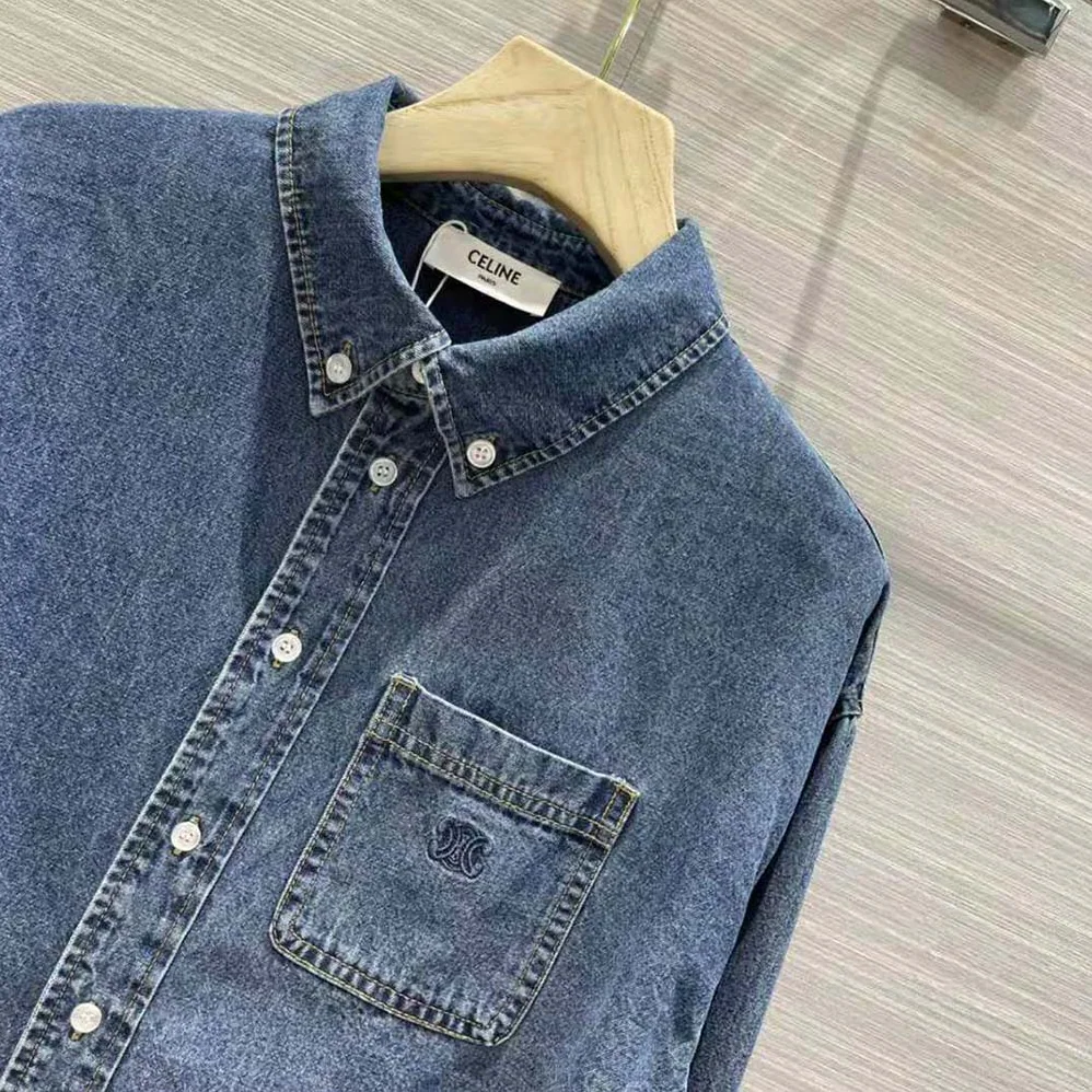 Celine Cropped Shirt in Union Ocean Wash Denim for Women
