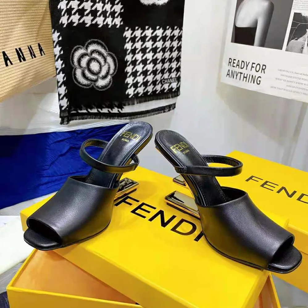 Fendi First Black Leather High for Women in Heeled Sandals Fendi First Black Leather High for Women in Heeled Sandals