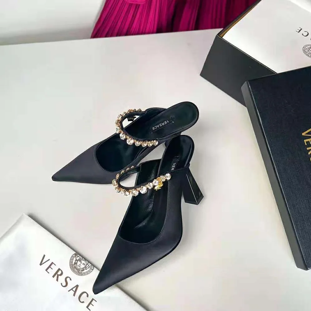 Versace Artifact Mules in 105mm Heel Height for Women in Black Versace Artifact Mules in 105mm Heel Height for Women in Black