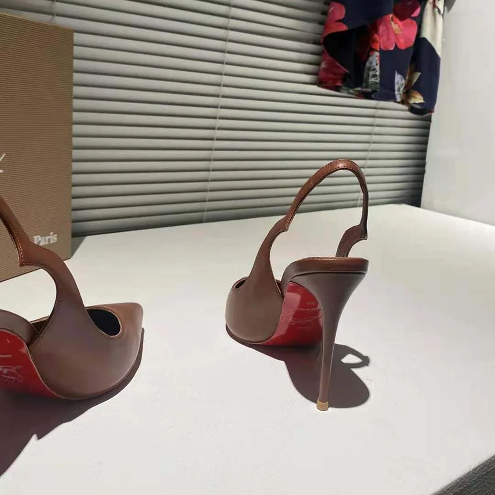 Christian Louboutin Hot Chick Sling 100 mm Heel Height for Women in Tan Christian Louboutin Hot Chick Sling 100 mm Heel Height for Women in Tan