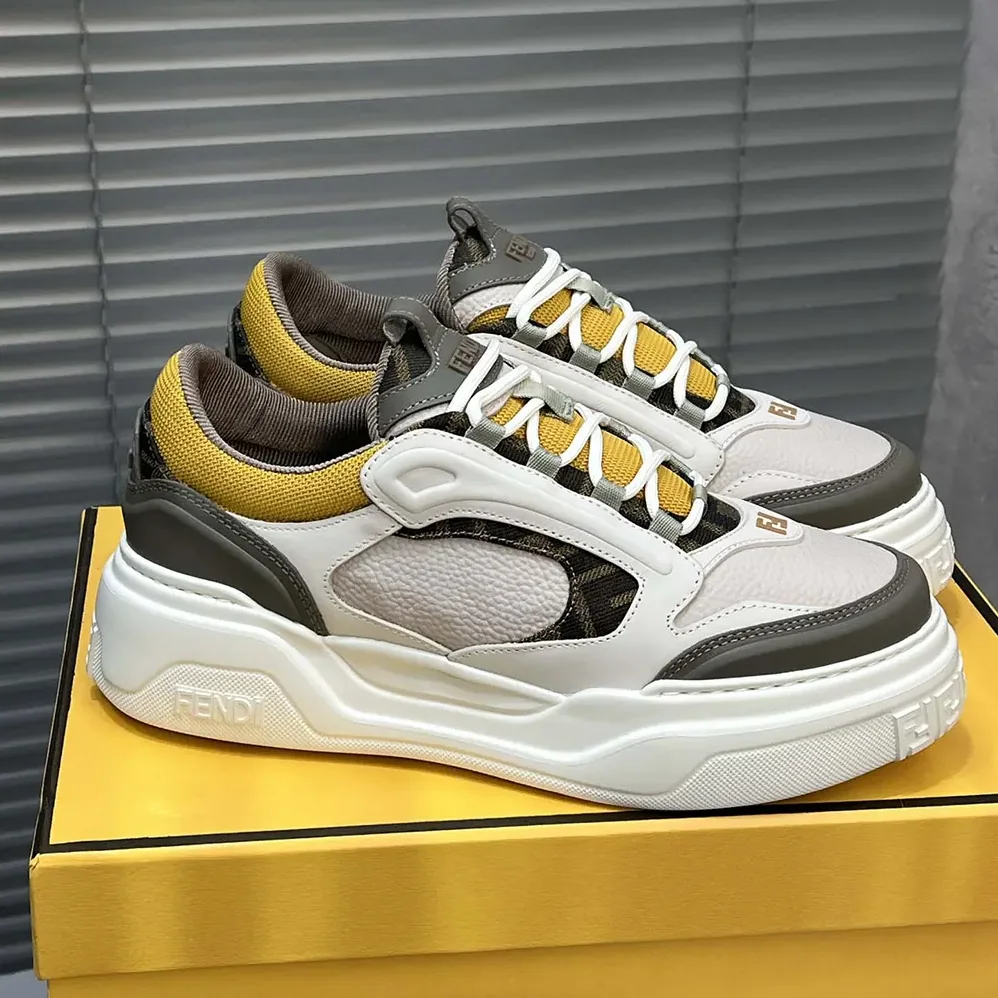 Fendi Fendi Force Sneakers White Brown and Yellow Leather Low for Unisex in tops