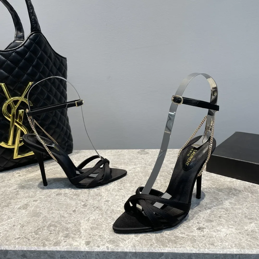 Saint Laurent Melody Sandals In Crepe Satin Black