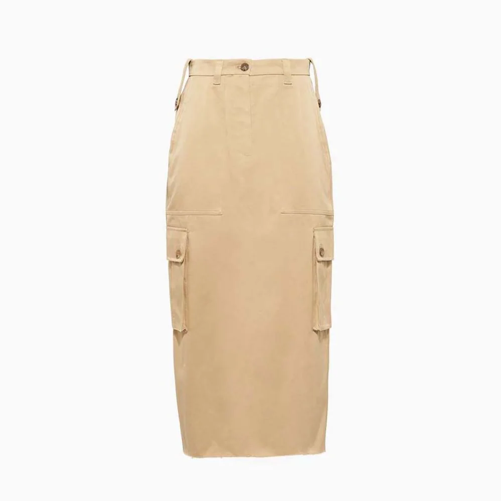 Miu Miu Chino Midi Skirt with Embroidered Logo for Women