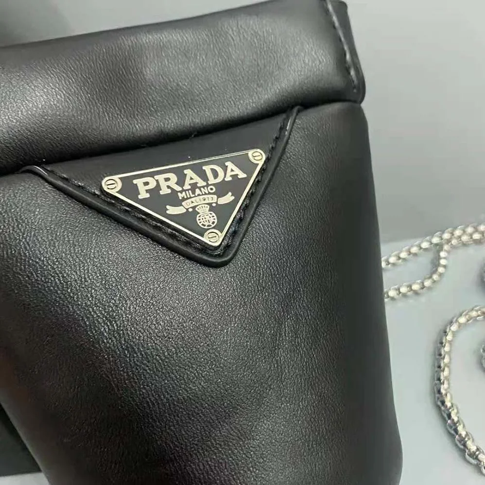 Prada Nappa Leather Mini-pouch with Necklace for Women in Black