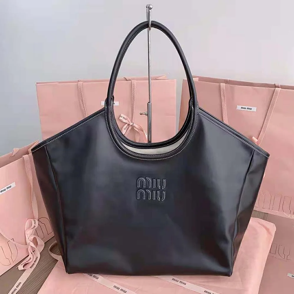 Miu Miu IVY Leather Bag with Leather Lettering Logo for Women in Black