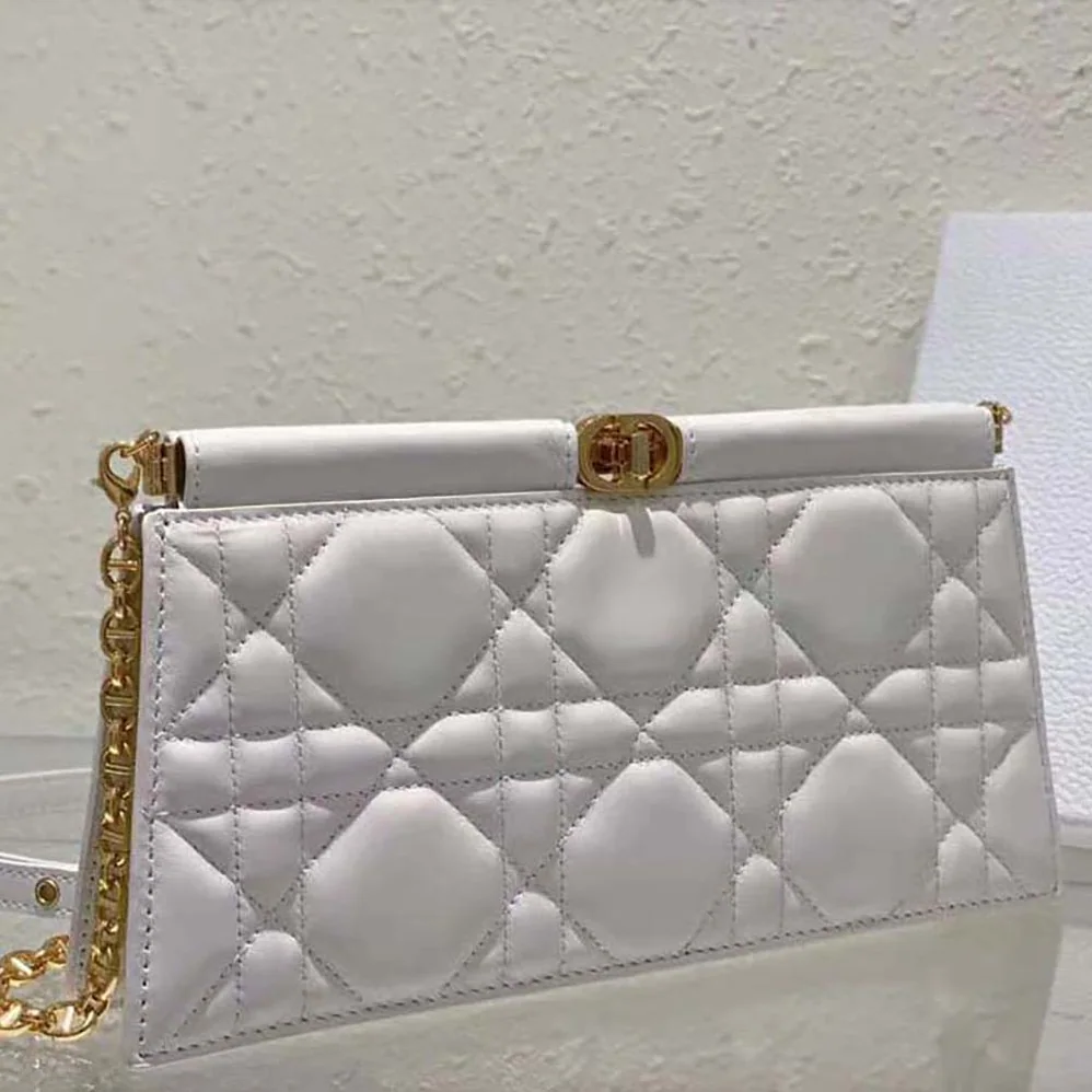 Dior Dior Caro Colle Noire Clutch with Chain Latte Cannage Lambskin for Women Dior Dior Caro Colle Noire Clutch with Chain Latte Cannage Lambskin for Women