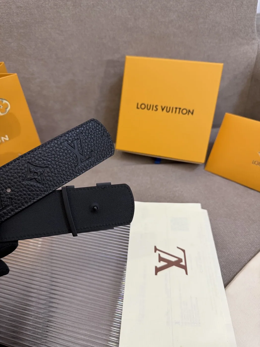 Louis Vuitton LV Initiales Embossed Monogram Pattern Belt Black