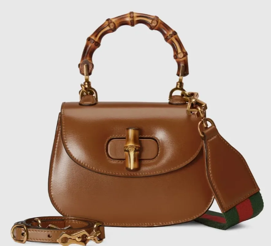 Gucci Bamboo 1947 Mini Top Handle Bag in Brown Gold Hardware