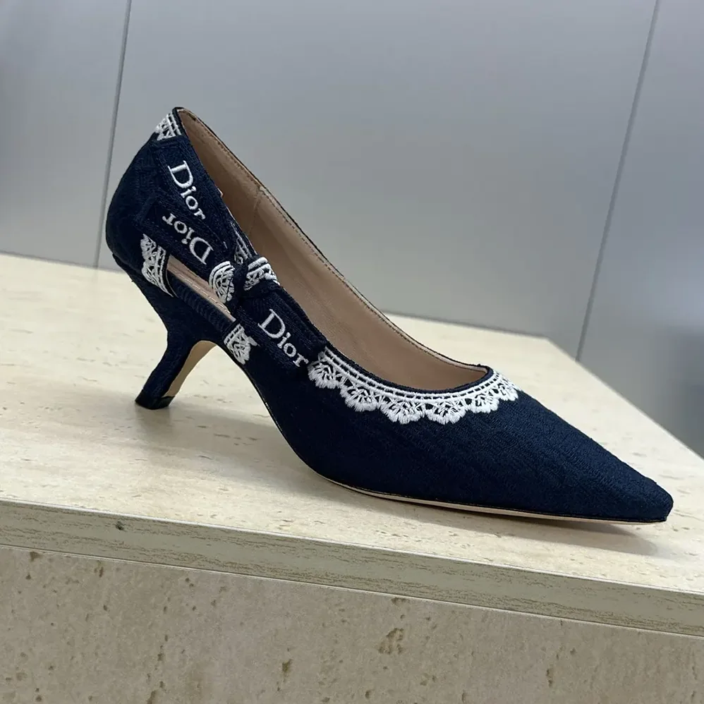 Dior J'Adior Pump Blue Dior Oblique Embroidered Cotton and White Lace for Women Dior J'Adior Pump Blue Dior Oblique Embroidered Cotton and White Lace for Women