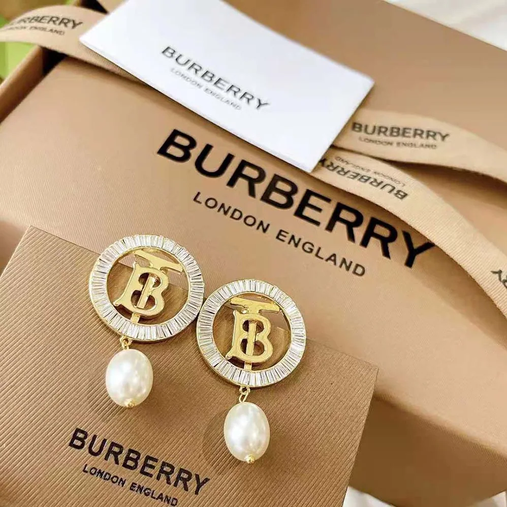 Burberry Pearl Detail Gold for Women in plated Monogram Motif Earrings Burberry Pearl Detail Gold for Women in plated Monogram Motif Earrings