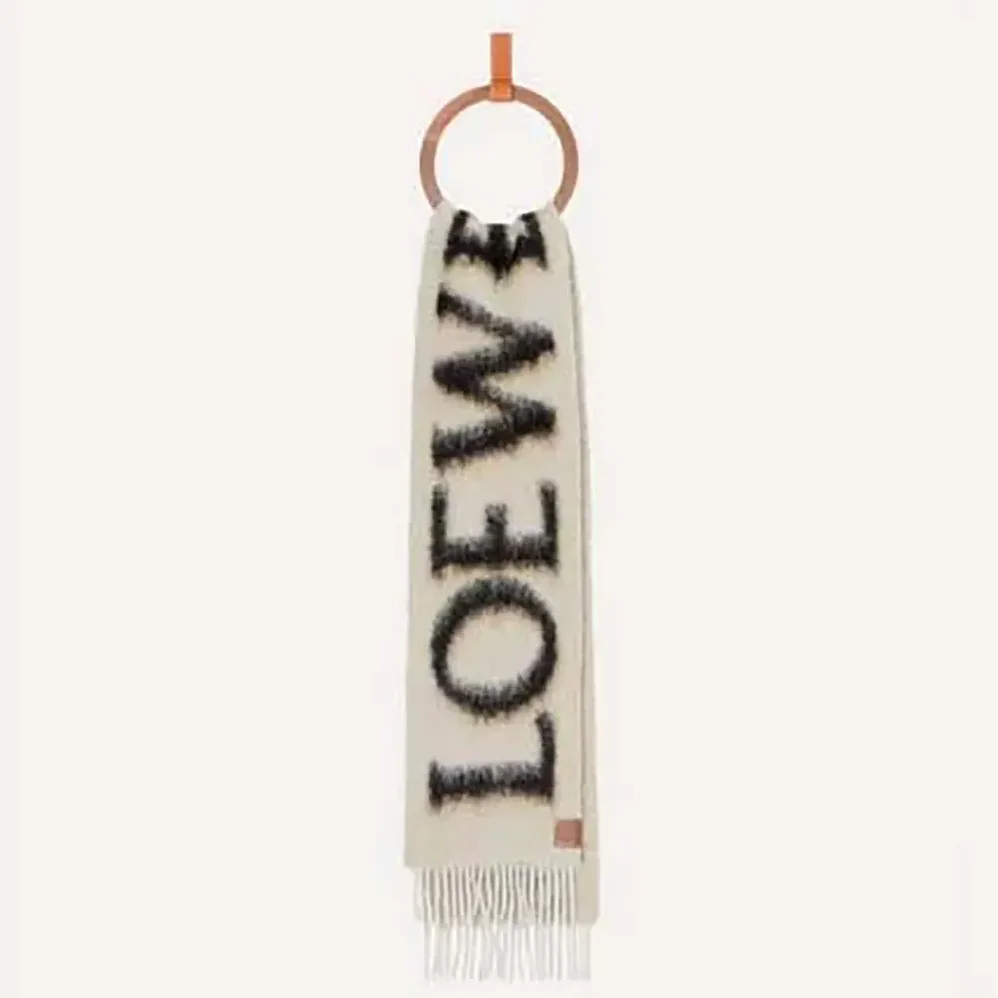 Loewe LOEWE Scarf in Wool and Mohair for Unisex in White/Black Loewe LOEWE Scarf in Wool and Mohair for Unisex in White/Black