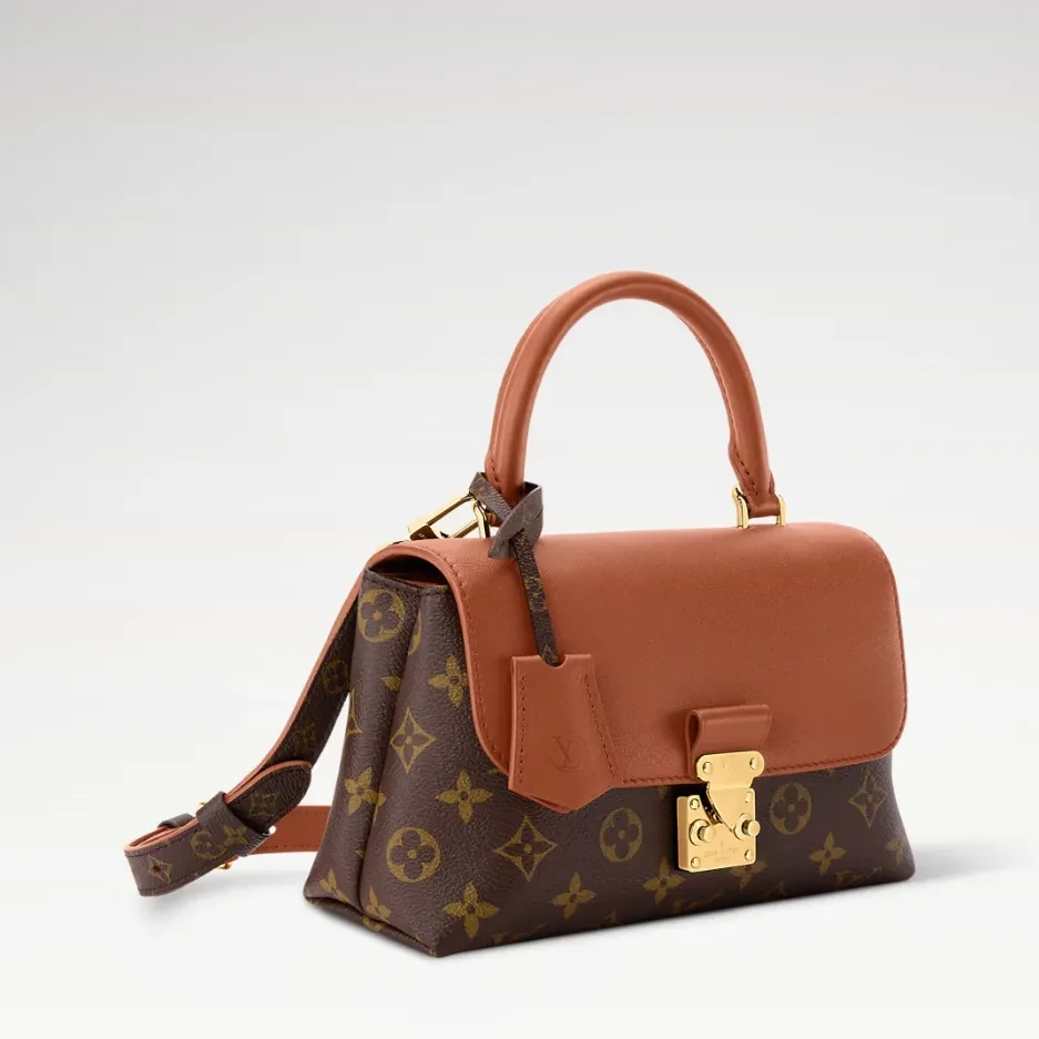 Louis Vuitton Madeleine BB Top Handle Bag / Cognac Brown Monogram Gold Hardware