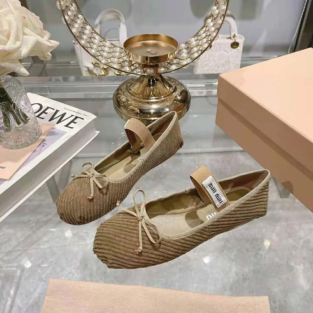 Miu Miu Corduroy Ballerinas with Knit Logo for Women Miu Miu Corduroy Ballerinas with Knit Logo for Women