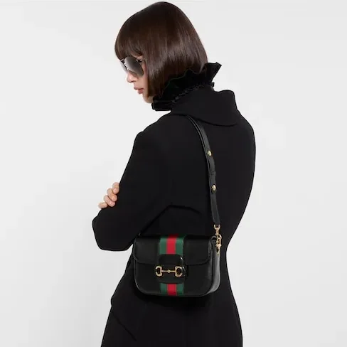 Gucci Horsebit 1955 Small Shoulder Bag in Black Gold Hardware