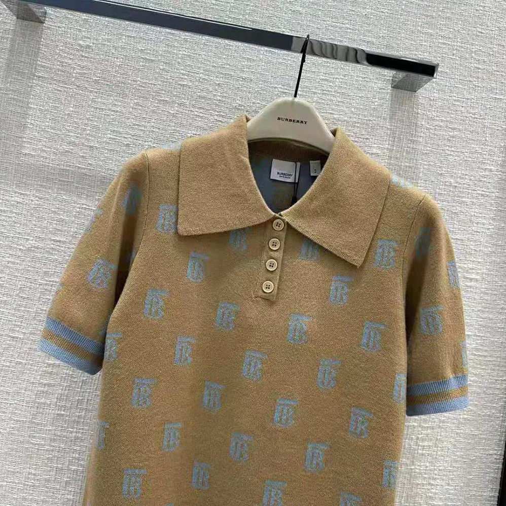 Burberry Monogram Wool Silk Blend Polo Shirt for Women