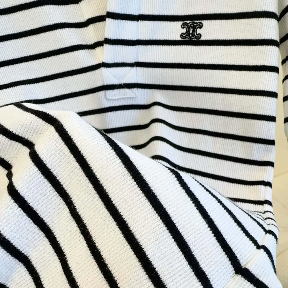 Celine Polo Shirt in Striped Silk Jersey for Women Celine Polo Shirt in Striped Silk Jersey for Women