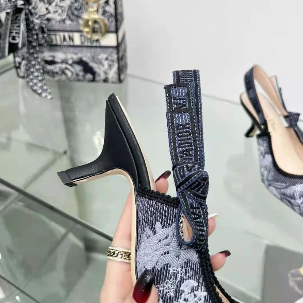 Dior J'Adior Slingback Pump Blue Multicolor Embroidered Denim for Women