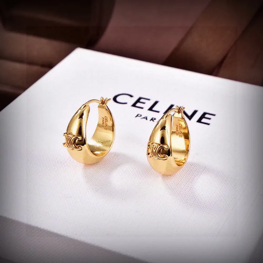 Celine Triomphe Bold Hoops in Brass with Gold Finish for Women