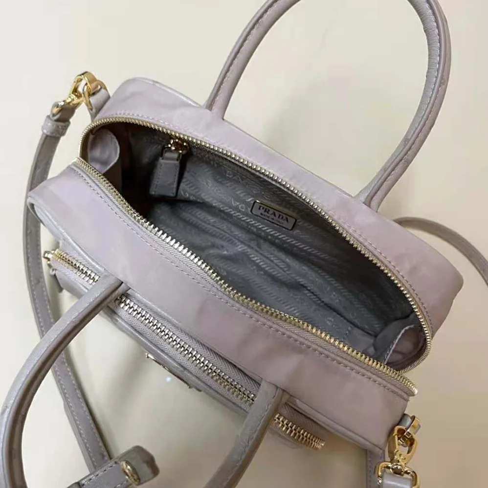 Prada Re-Nylon and Ostrich Leather Two-handle Bag for Women in Pink