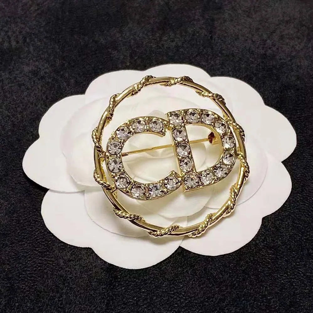 Dior Clair D Lune Brooch Gold-Finish Metal and White Crystals for Women