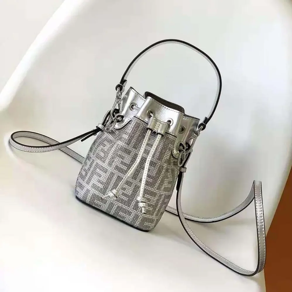 Fendi Mon Tresor Silver Leather Mini Bag with Crystal FF Motif for Women