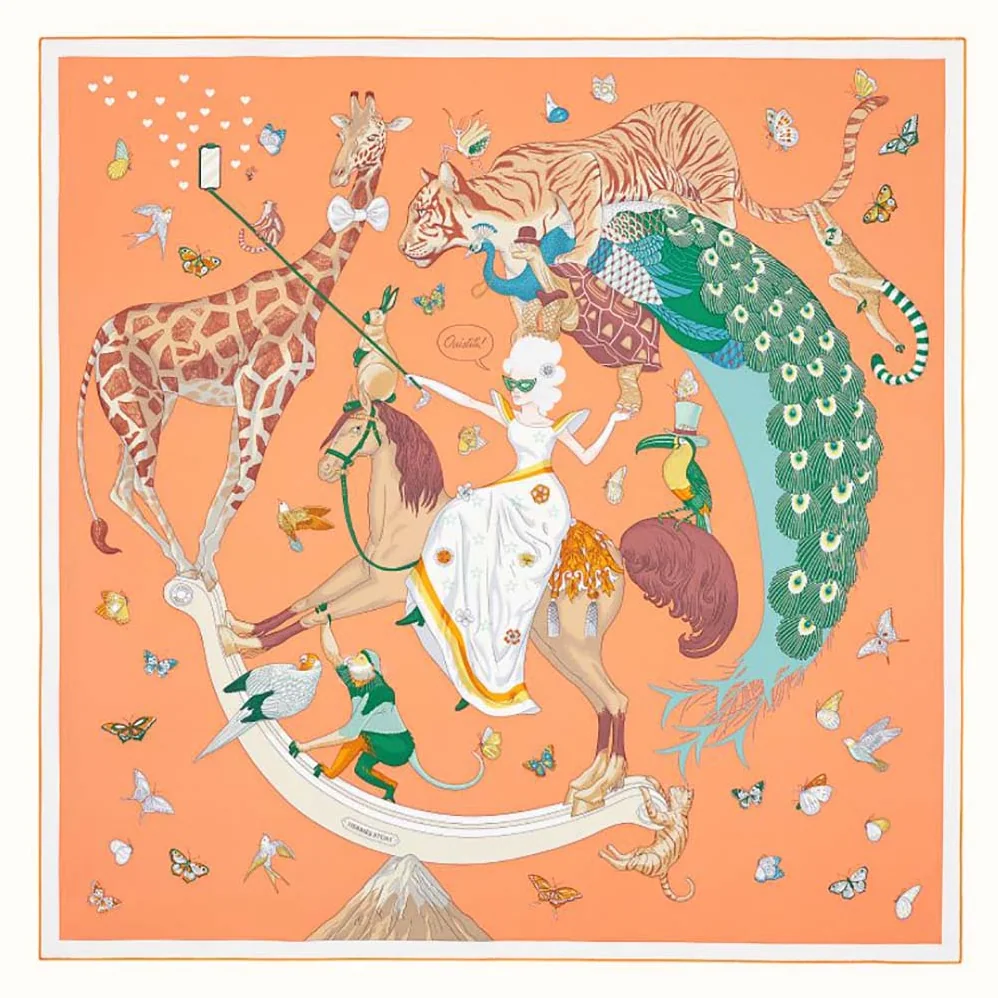 Hermes Hermes Story Scarf 90 in Silk Twill with Hand-Rolled Edges for Women in Orange