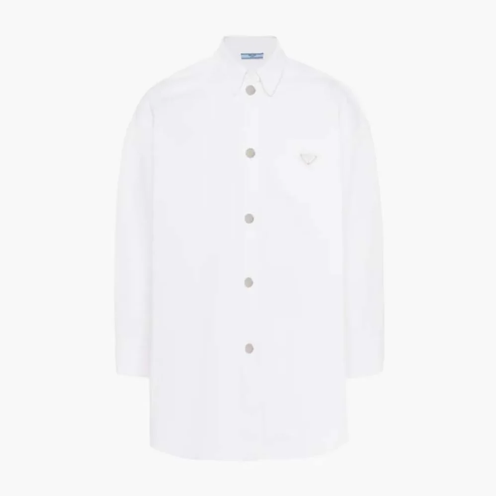 Prada Oversized Organic Denim Shirt for Women in White Prada Oversized Organic Denim Shirt for Women in White