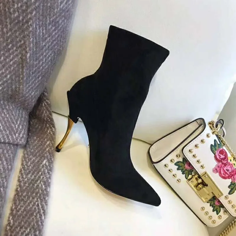 Dolce Gabbana D&G Stretch Suede Ankle Boots 105mm Heel for Women in Black Dolce Gabbana D&G Stretch Suede Ankle Boots 105mm Heel for Women in Black
