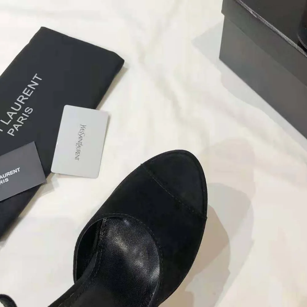 Saint Laurent YSL Jodie Platform Sandals in Suede for Women in Black